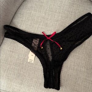 Victoria's Secret jingle bell black polka dot Mesh crotchless panty